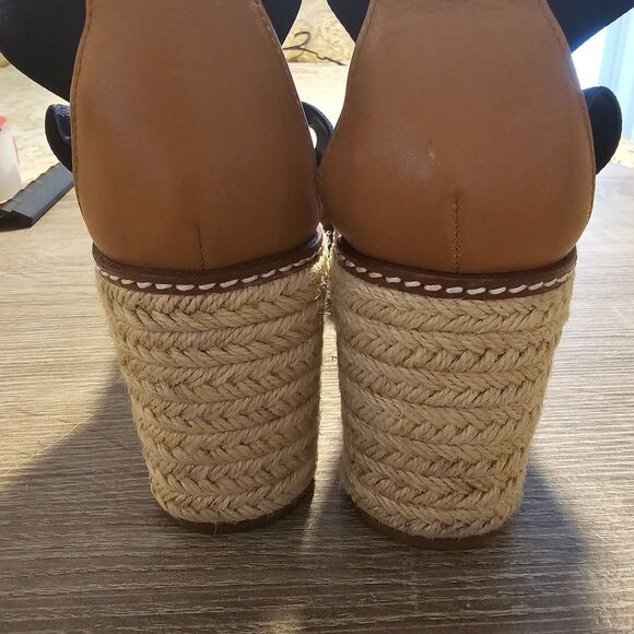 Tory Burch Freida Canvas Leather Blue Platform Espadrille Sandals Women’s Size 9 - Picture 2 of 5